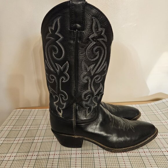 Justin Black London Calf Western Cowboy Boots Men\'s Size 9.5 D Model 1409
